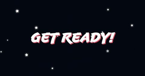 Get ready! retro comic headline with stars on dark night sky