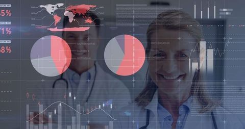 Healthcare Professionals with Financial and Economic Charts