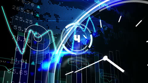 Futuristic Digital Interface with Clock and Data Elements