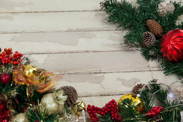 Ideal for holiday-themed designs, greeting cards, festive invitations, and seasonal marketing materials. The rustic wooden background with Christmas decorations creates a warm and inviting atmosphere perfect for celebrating the holiday season.