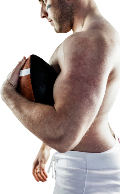 Shirtless American Football Player Holding Ball on Transparent Background - Download Free Stock Videos Pikwizard.com