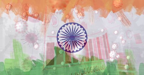 Indian Flag Blended with COVID-19 Cells and Statistics