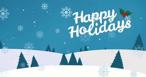 Festive winter scene with happy holidays message