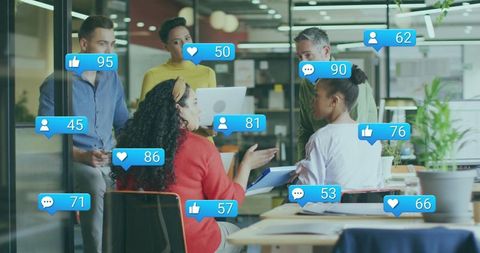 Digital Collaboration in Office with Social Media Icons