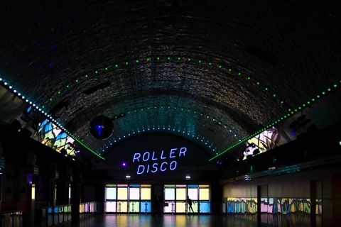 Vibrant roller disco alley with neon lights