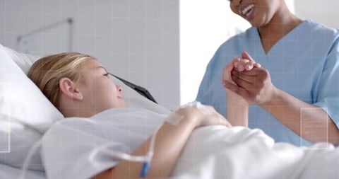 Nurse Holding Hand of Child Patient Reclaiming Comfort During Pediatric Hospital Recovery