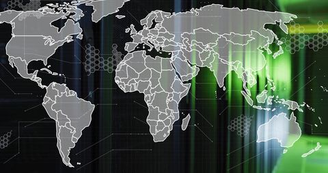 Digital World Map Overlay on Data Server Background - Download Free Stock Images Pikwizard.com