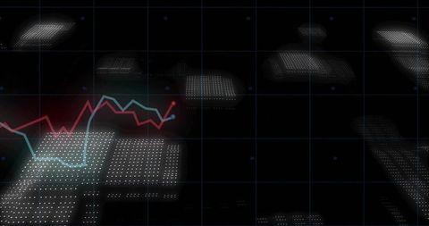 Futuristic Digital Data Visualization with Neon Grid and Line Graph