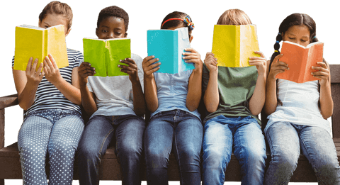 Diverse Children Enjoying Books on Park Bench Transparent Background - Download Free Stock Videos Pikwizard.com