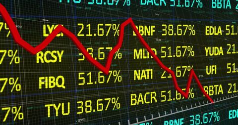 Red line indicating market decline on digital stock market display