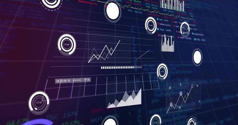 Displaying Centered Data Panels with Interactive Line Area Bar Charts on Futuristic Dashboard