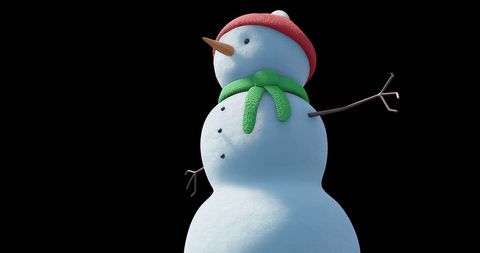 Cheerful Cartoon Snowman in Red Hat and Green Scarf Digital Art