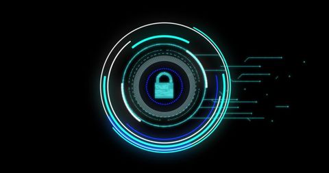futuristic cybersecurity padlock with neon blue scanner - Download Free Stock Images Pikwizard.com