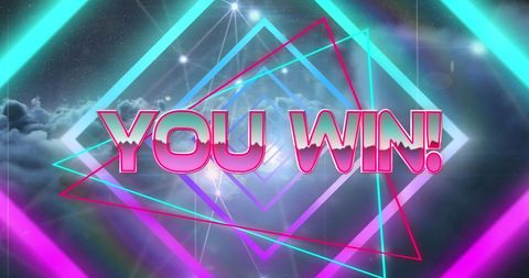 You Win Celebration Banner with Neon Geometric Shapes