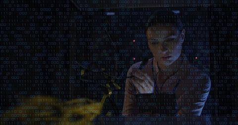 Woman in Server Room Analyzing Data Tablet with Binary Display - Download Free Stock Images Pikwizard.com