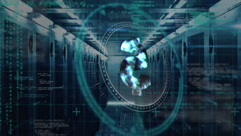 Digital Currency Symbol in Data Center Hybrid Animation