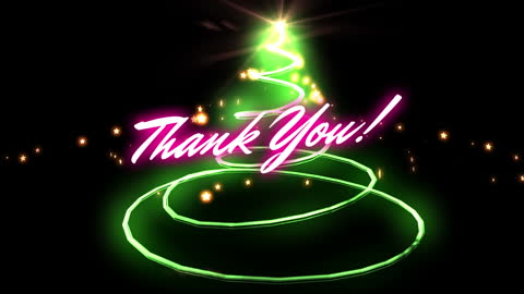 Neon Thank You Text on Glowing Christmas Tree Animation