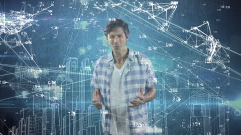 Businessman With Futuristic Network of Global Digital Connections