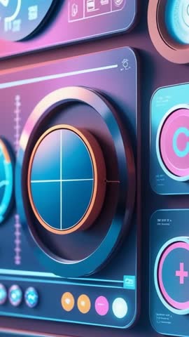 Vertical Tech Console Shifting Hues With Crosshair Dial Highlighting Futuristic Interface