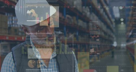 Warehouse Worker Analyzing Financial Data Overlay - Download Free Stock Images Pikwizard.com