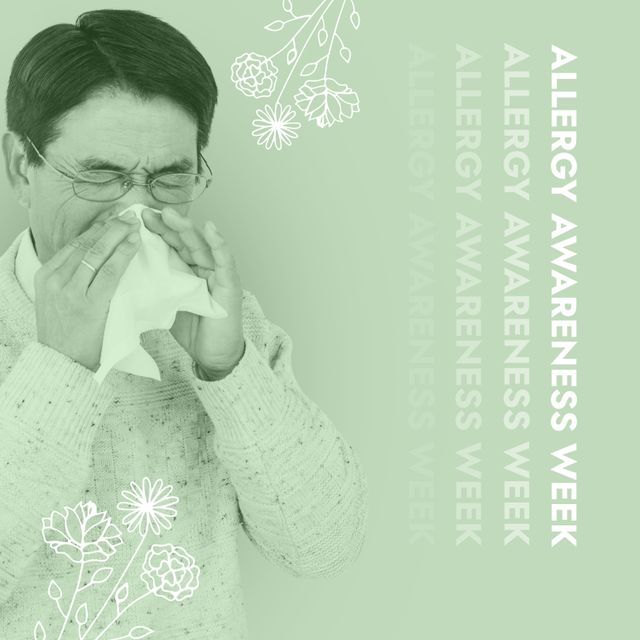 Allergy Awareness Week - Man Blowing Nose for Allergies - Download Free Stock Templates Pikwizard.com