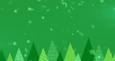 Snowflakes Gently Falling over Green Christmas Trees with Copy Space