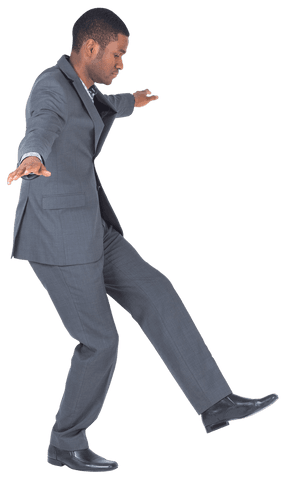 Transparent Businessman Balancing in Suit and Tie Indoor Activity