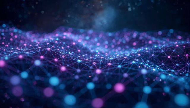 Glowing Network Structure in Futuristic Digital Landscape