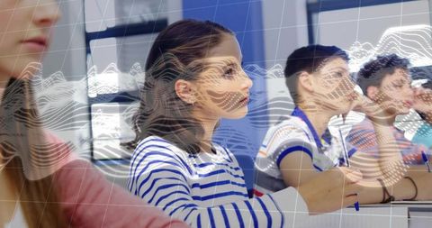 Diverse students learning with digital innovation in classroom