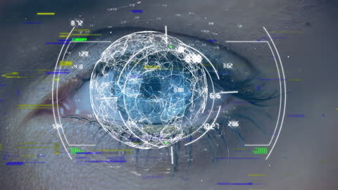 Futuristic Eye Technology with Digital Network Globe Overlay
