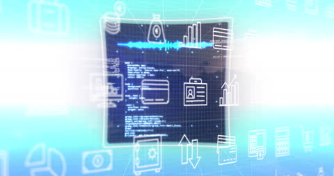 Futuristic Data Processing Interface in Blue Hues