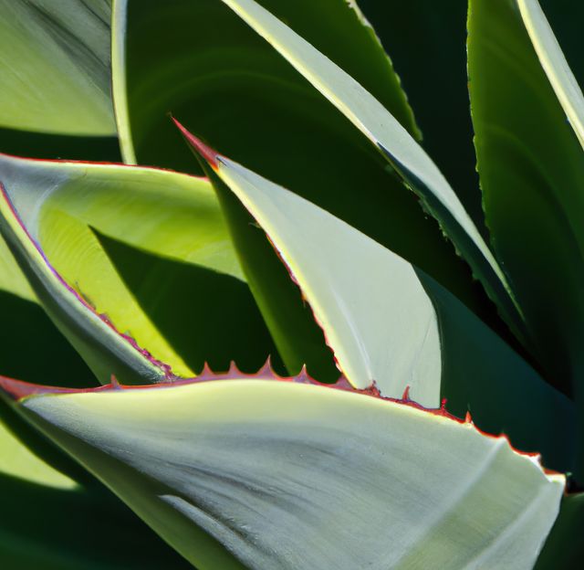 Vibrant close-up showing sharp leaves of green succulent plant with natural shadows. Useful for nature, botany, or gardening designs. Ideal for backgrounds, environmental themes, or product displays.
