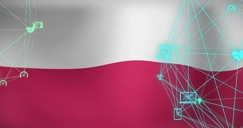 Duotone Magenta Wave Featuring Turquoise Network Icons for Digital Music Design