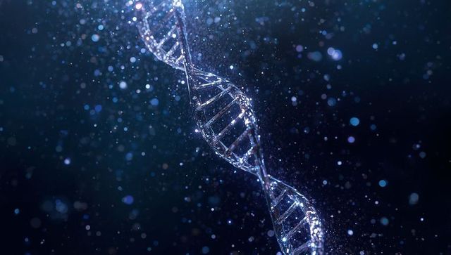 Glowing DNA Double Helix in Futuristic Digital Space