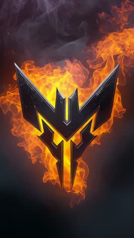 Erupting Flames Enveloping Black Metal Emblem in Smoky Digital Void - Vertical Motion