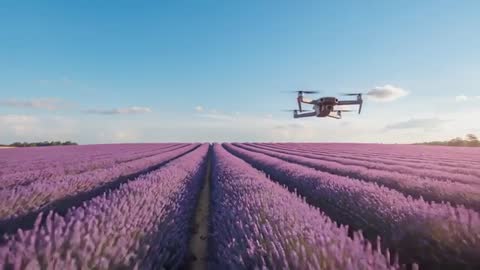Drone Flying Over Lavender Rows Capturing Sweeping Aerial Footage of Purple Fields