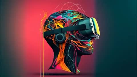 Futuristic Art of Bust Wearing VR Headset with Vibrant Digital Effects