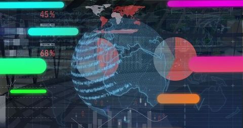 Futuristic Digital Visualization of Global Analytics and Data Interfaces