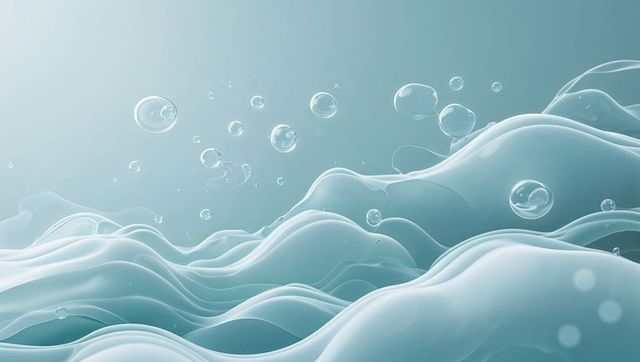 Abstract Digital Wave Pattern with Floating Clear Bubbles