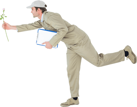 Transparent Delivery Man Offering Flower Fun Gesture Concept - Download Free Stock Videos Pikwizard.com
