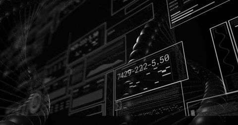 Futuristic 3D Data HUD with Helical Strands, Translucent Dashboard and Numeric Overlays