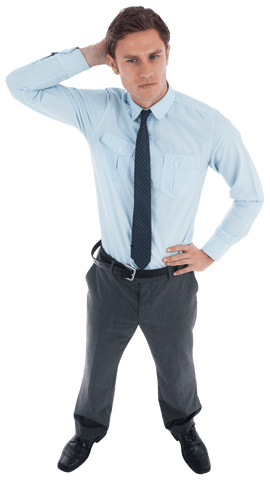 Thoughtful Businessman with Hand on Head on Transparent Background