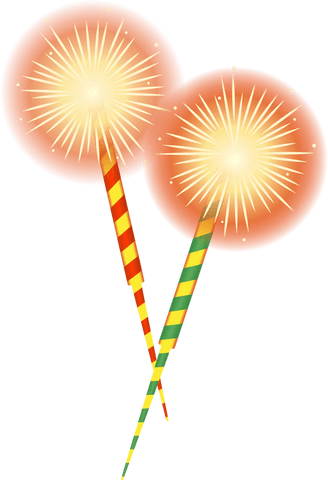 Celebration sparklers emitting golden bursts on transparent background