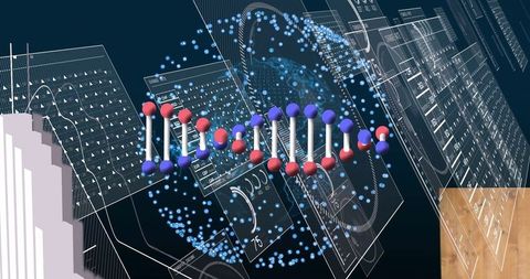 Rotating DNA Helix in Futuristic Holographic Interface
