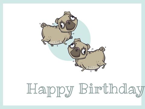 playful pugs birthday greeting card design - Download Free Stock Templates Pikwizard.com