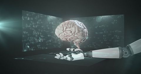 Robotic Arm Interacting with Digital Brain Interface - Download Free Stock Images Pikwizard.com