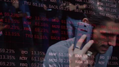 Businessman Communicating Amidst Digital Data Display
