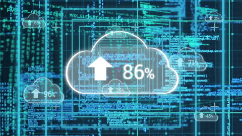 Cloud Icon Over Digital Data Processing Interface