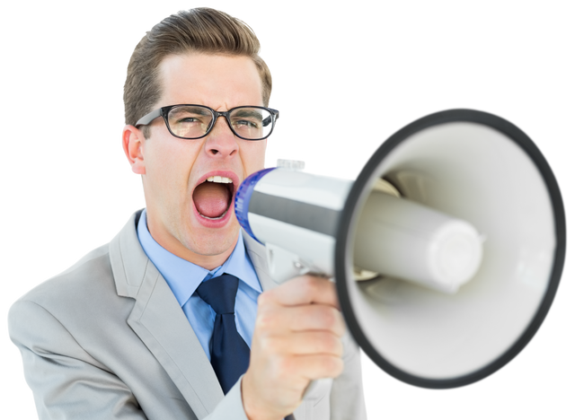 Transparent Businessman Shouting Through Megaphone Calling for Attention - Download Free Stock Videos Pikwizard.com