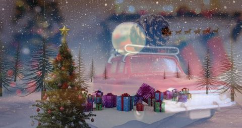 Festive Christmas Snowy Scene with Tree and Gifts - Download Free Stock Images Pikwizard.com